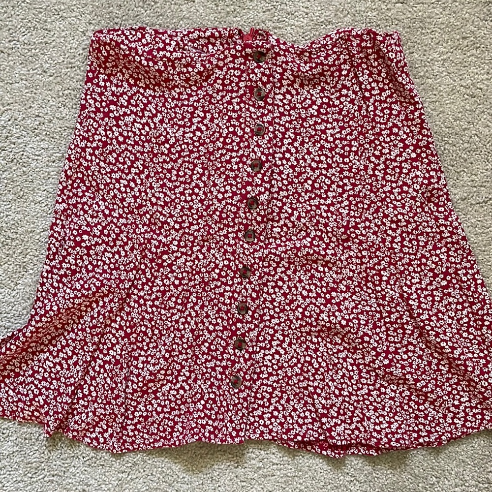 Red and floral skirt